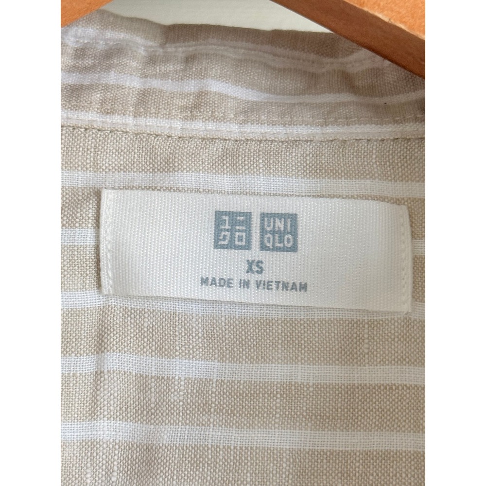 Uniqlo Striped Linen Lyocell Button Down Shirt XS Beige - Picture 3 of 4